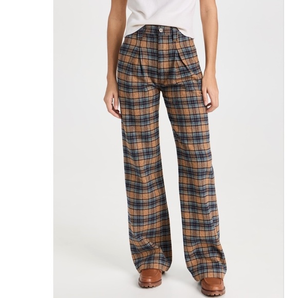 NWT Mother The Pleated Maven Plaid Pants Delta Dawn - Size 33 - Picture 2 of 14